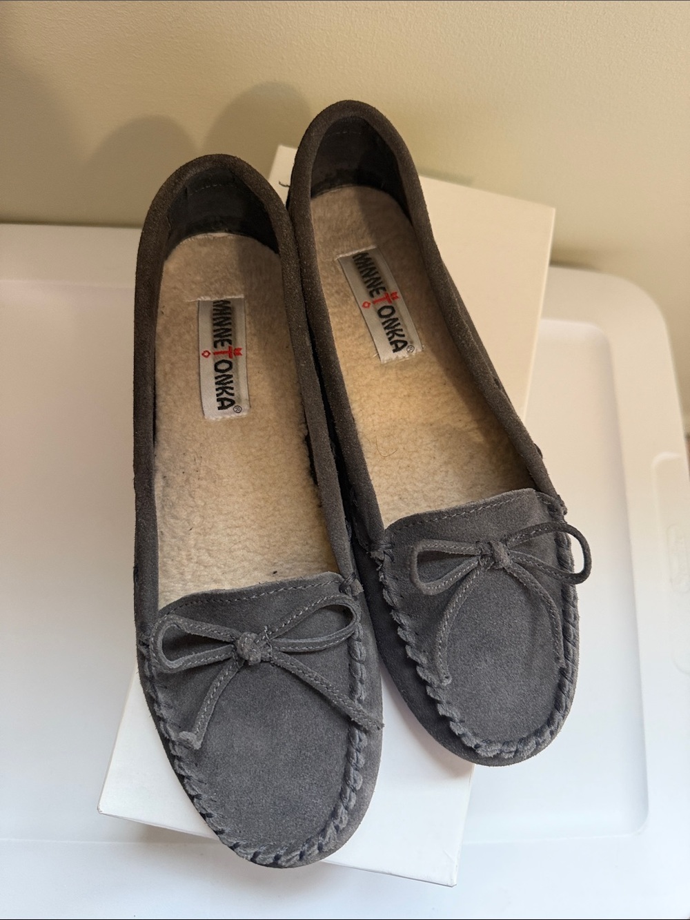 Gray Minnetonka Moccasins